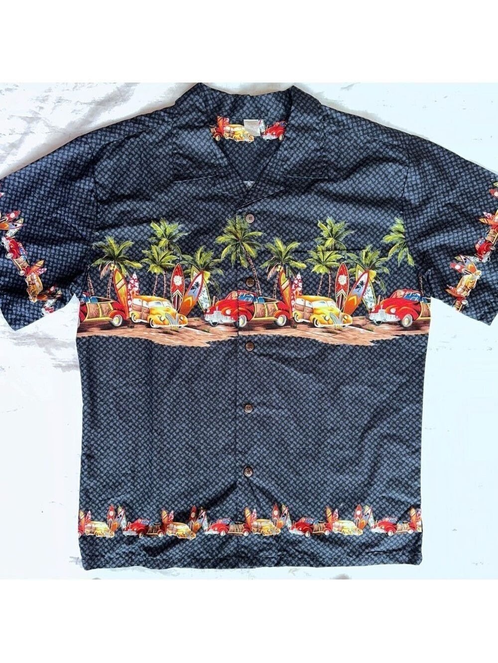 NWOT Men's XL Palmwave Vintage Cars Aloha Button Down Shirt